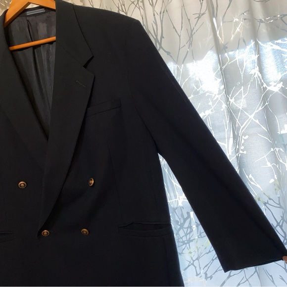 VINTAGE CLASSIC VERSACE V2 BLACK WOOL DOUBLE BREASTED BLAZER SPORT COAT - Picture 3 of 12